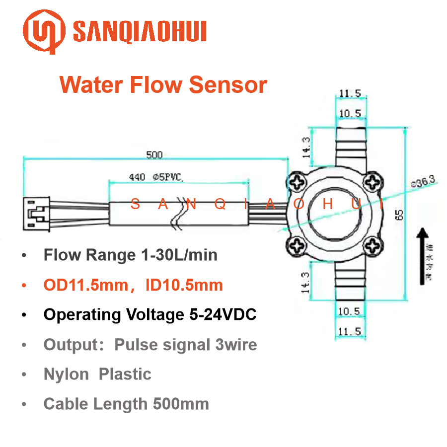 Capteur de débit d'eau Sanqiaohui Barb 5