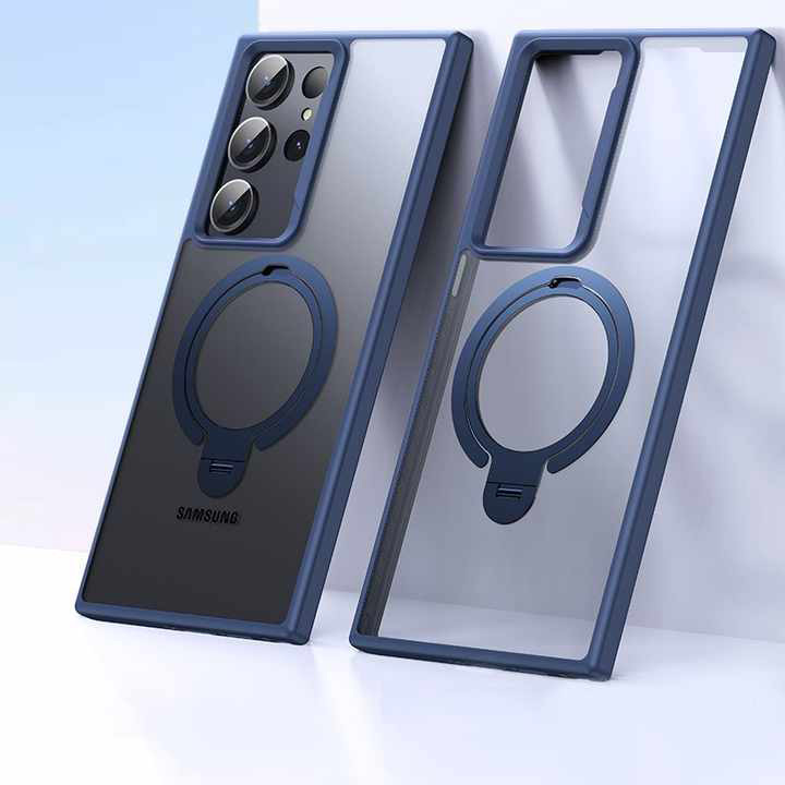 2024 NUEVO DISEÑO TPU PC Funda magnética antirrayas para teléfono a prueba de golpes para Samsung Galaxy S24 con soporte de carga Caja de teléfono con imán de protección de cámara de doble anillo 1