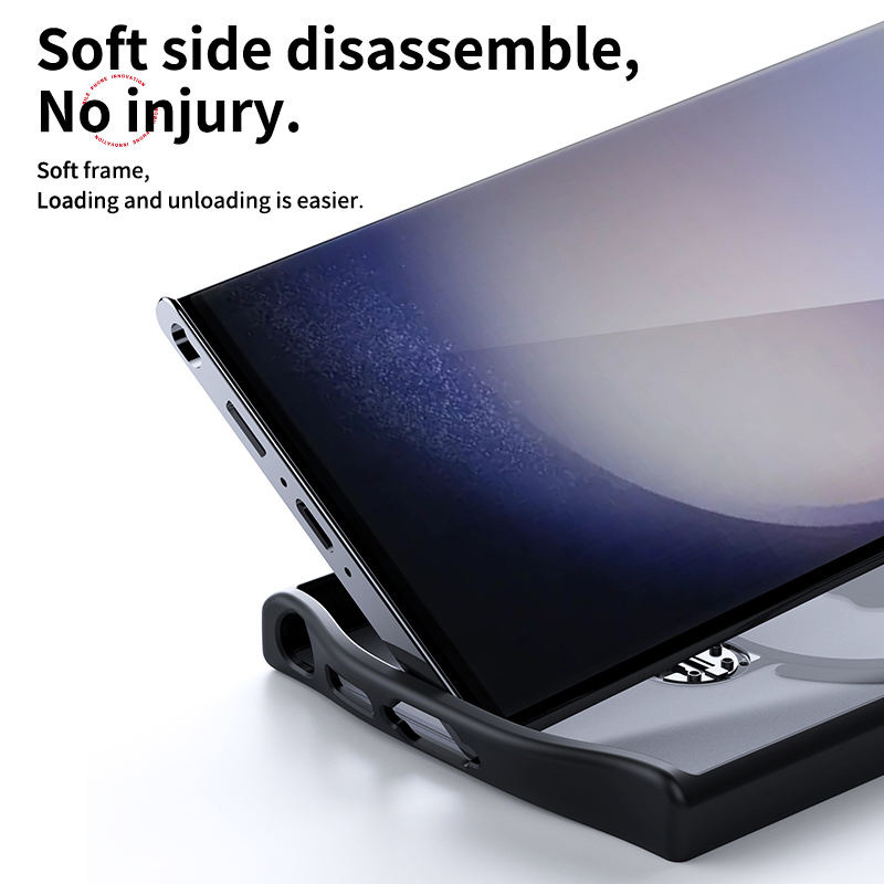 2024 NUEVO DISEÑO TPU PC Funda magnética antirrayas para teléfono a prueba de golpes para Samsung Galaxy S24 con soporte de carga Caja de teléfono con imán de protección de cámara de doble anillo 5