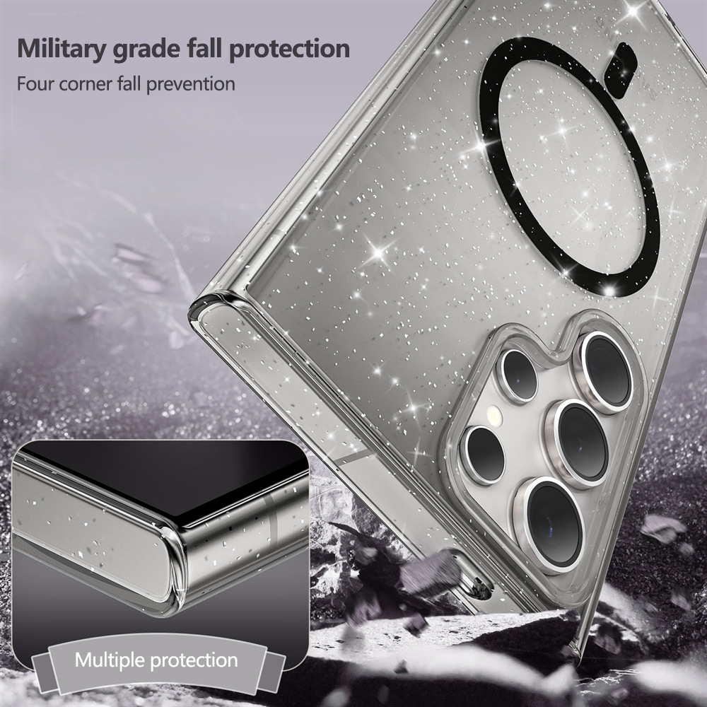 2024 Samsung Phone Case with Glitter Shockproof Protection Precise Key Case Hole Positioning For Samsung S24 High Transmittance Bling Anti-Drop Air Cushion Samsung S24 Case 9