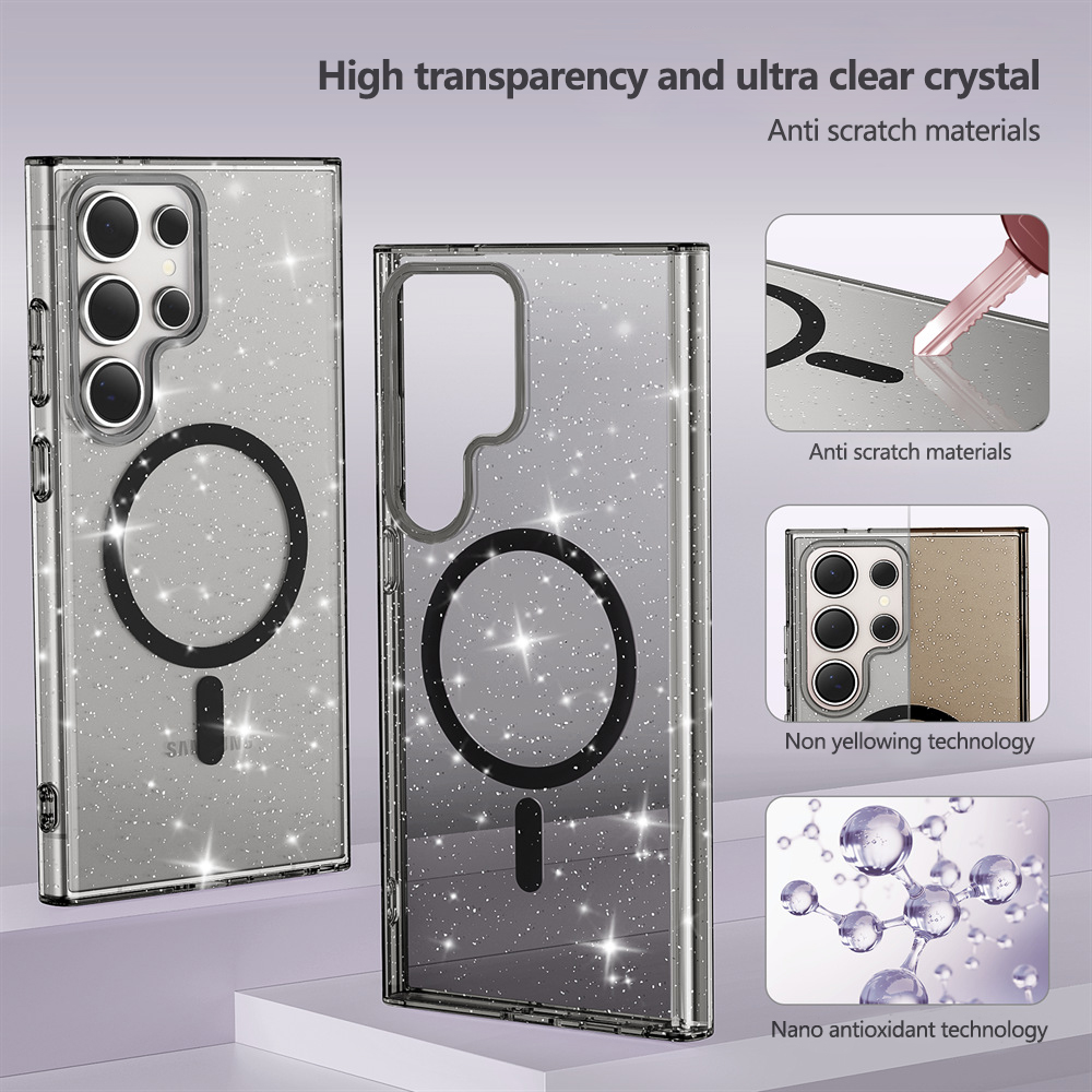 2024 Samsung Phone Case with Glitter Shockproof Protection Precise Key Case Hole Positioning For Samsung S24 High Transmittance Bling Anti-Drop Air Cushion Samsung S24 Case 8