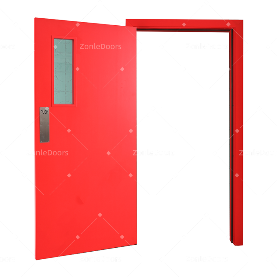 FD60 UL Paint Red Color Metal Fire Exit Emergency Door with Small ...