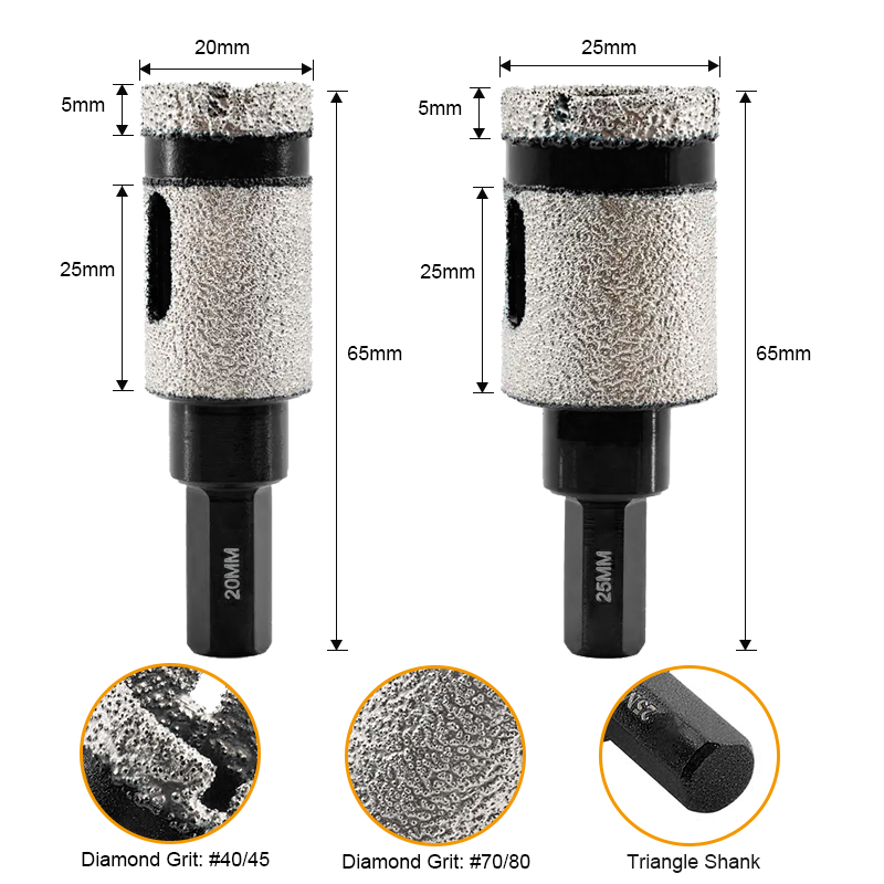 Johnson Tools 20/25mm  Diamond Finger Milling Bit with Triangle Shank for Porcelain Tile Ceramic Stone Granite Marble 3