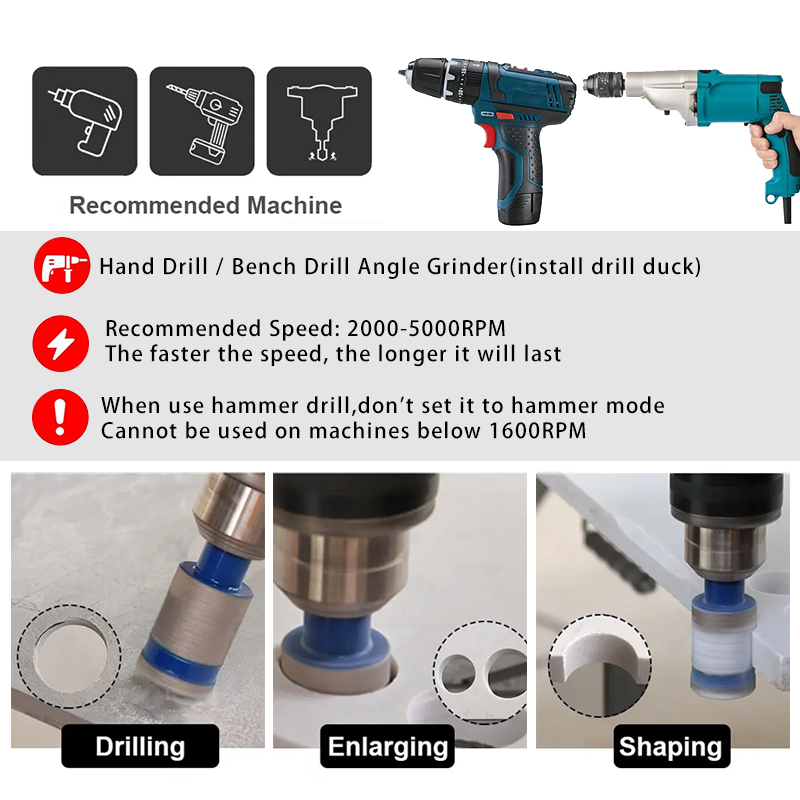 Johnson Tools 20/25mm  Diamond Finger Milling Bit with Triangle Shank for Porcelain Tile Ceramic Stone Granite Marble 6