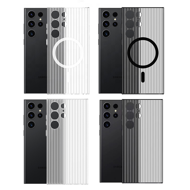2024 Nouvelle mode Premium Samsung Coque de téléphone magnétique pour Galaxy S24 Transparent Antichoc Ondulé Magnétique Clair Etanche Coque de téléphone pour Samsung 3