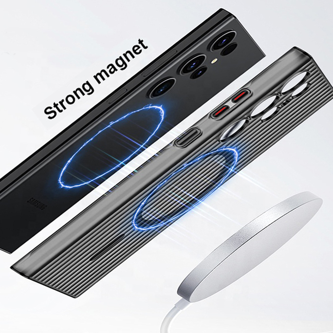 2024 Nouvelle mode Premium Samsung Coque de téléphone magnétique pour Galaxy S24 Transparent Antichoc Ondulé Magnétique Clair Etanche Coque de téléphone pour Samsung 5