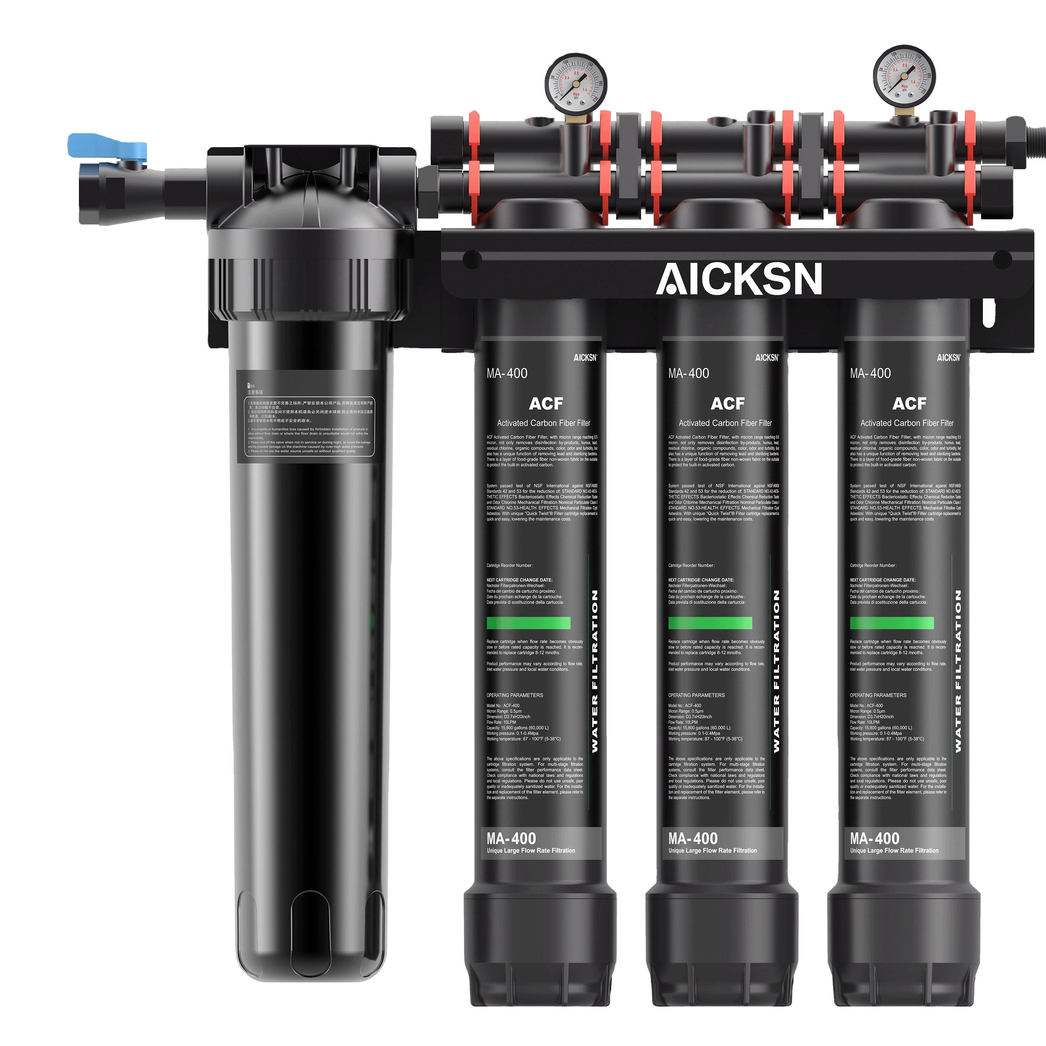 Aicksn 3 stadi carbone attivo attivo commerciale e filtro per l'acqua in PP carbone attivo guscio di cocco 1