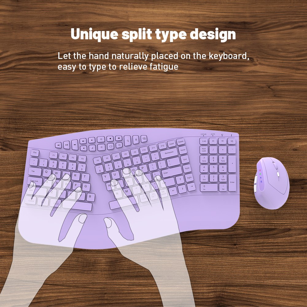 Split Keyboard Layout Design Ergonomic 2.4G 2-in-1 Wireless Keyboard ...