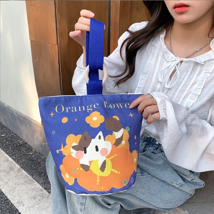 Bolsa balde de lona feminina, nova moda, grande capacidade, bolsa de piquenique para estudantes, lancheira escolar para crianças, atacado 1