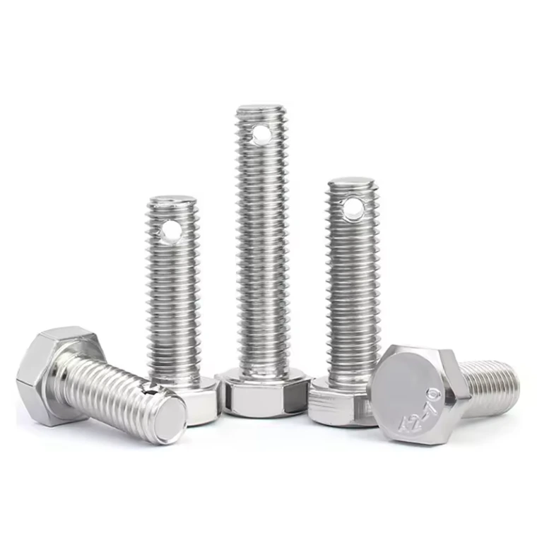 Perno hexagonal Unibridge con orificio para pasador dividido en el vástago Tornillos de cabeza Allen hexagonales de diente completo de acero inoxidable Pernos hexagonales galvanizados con orificio a través de la cabeza del vástago 1