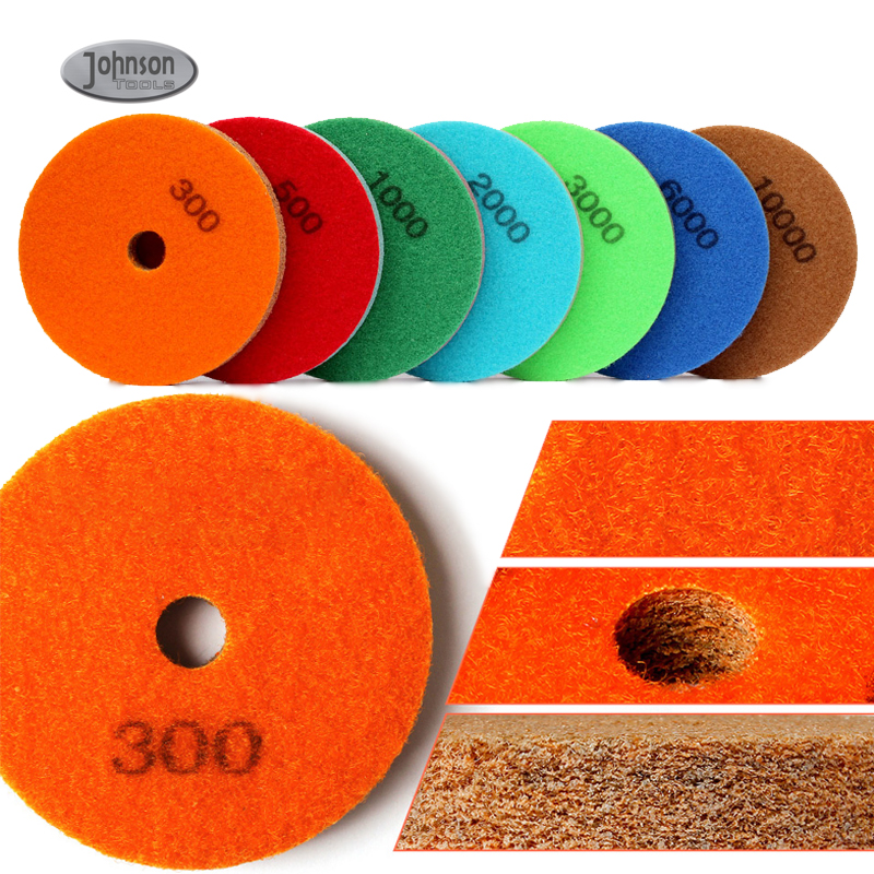 Johnson Tools 4 Diamond Sponge Fiber Polishing Pad 300-10000 Grit - Polishing Tile Stone Marble Concrete Ceramics Glass 1