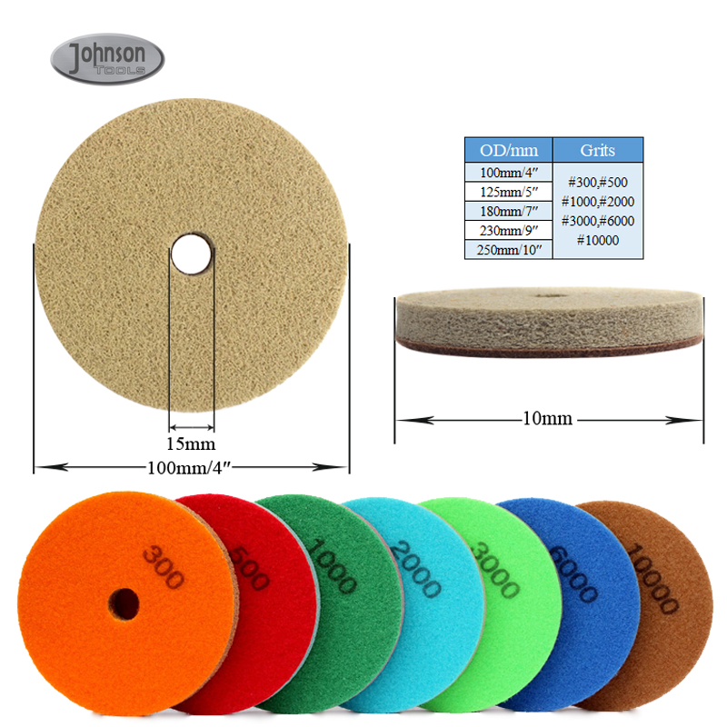 Johnson Tools 4 Diamond Sponge Fiber Polishing Pad 300-10000 Grit - Polishing Tile Stone Marble Concrete Ceramics Glass 4