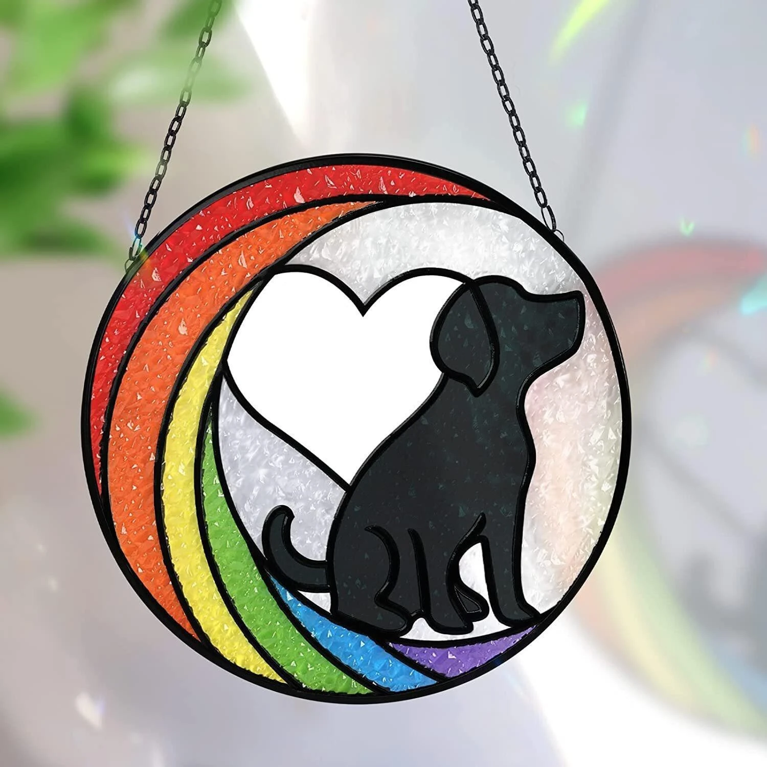 Vitrais pendurados Rainbow Bridge Dog Suncatcher borda de metal -Xhd Hardware 1