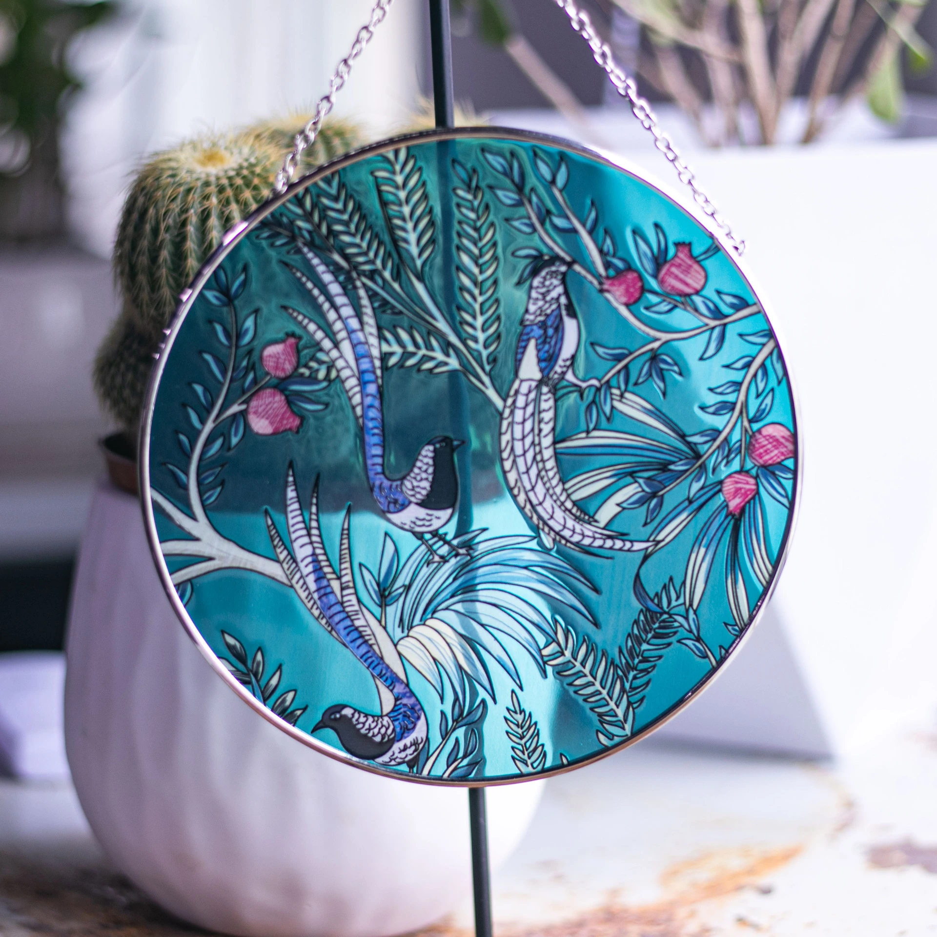 Bird lovers 3D painted glass pendant pendant metal for home decor -Xhd Hardware 1