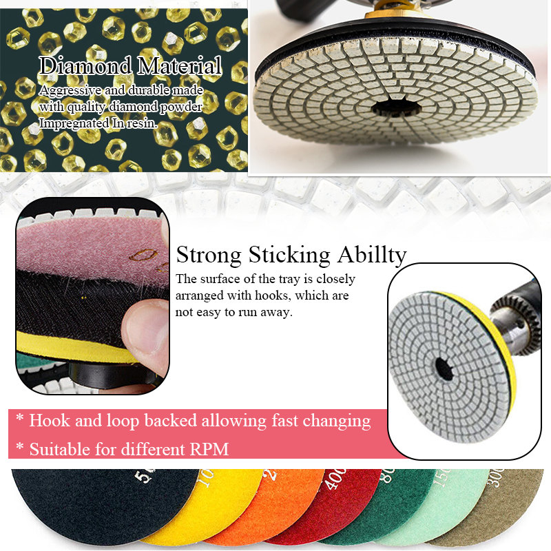 Johnson Tools 4-inci 100mm 7 langkah pad penggilap basah berlian untuk terazo granit kuarza 6