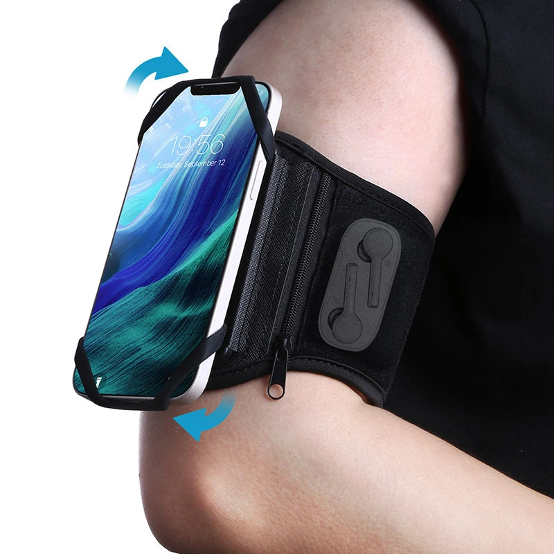 Szsmilin 2 in 1 Wristband Armband Silicone Strap Phone Holder nga adunay Zipper Pocket ug Card Lining 1