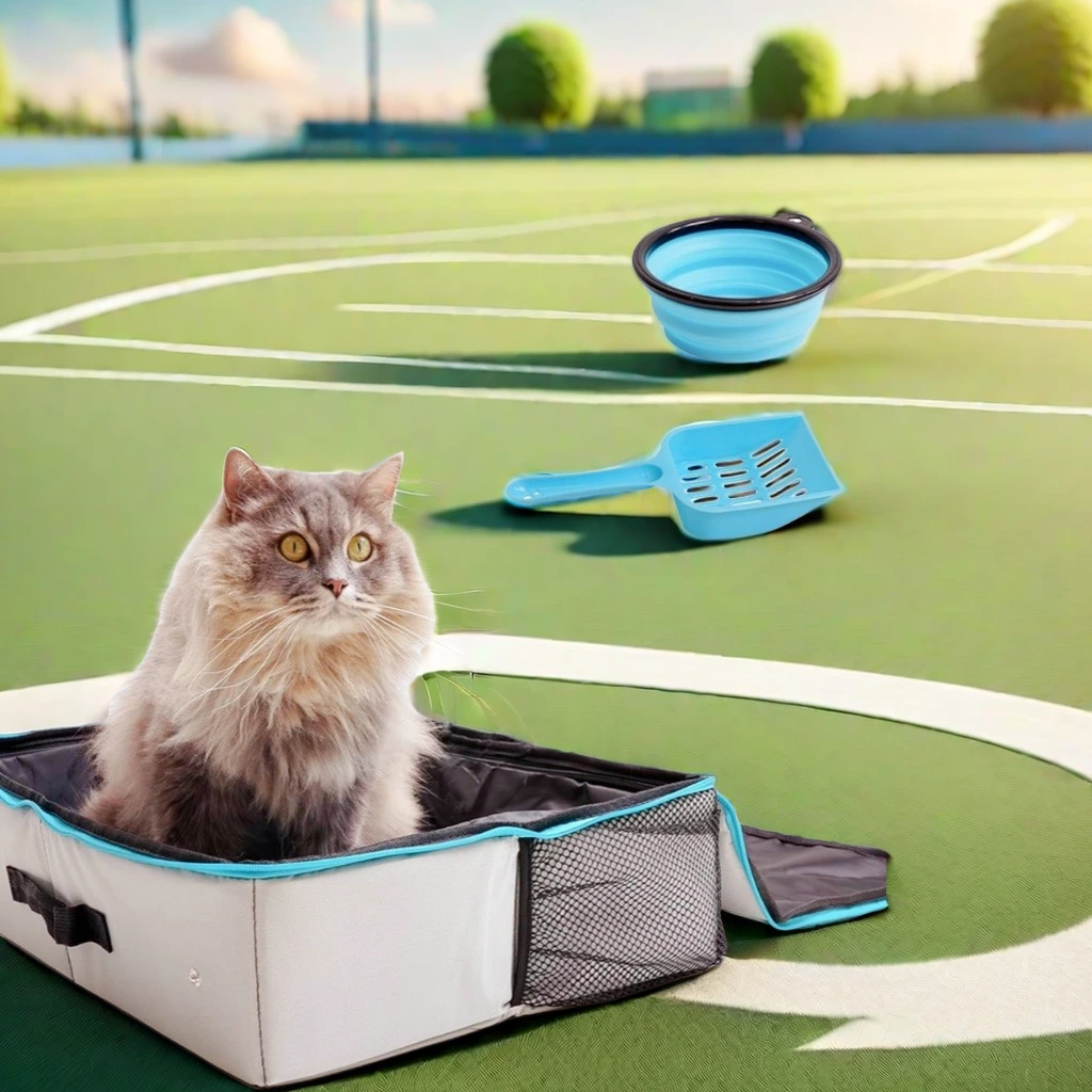Foldable Travel Litter Box for Cats - Perfect for On-the-Go Use in Cars 1