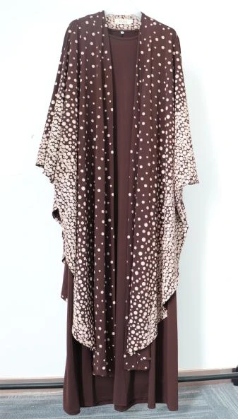 Printed floral abaya women blouse set with short sleeve inner 1