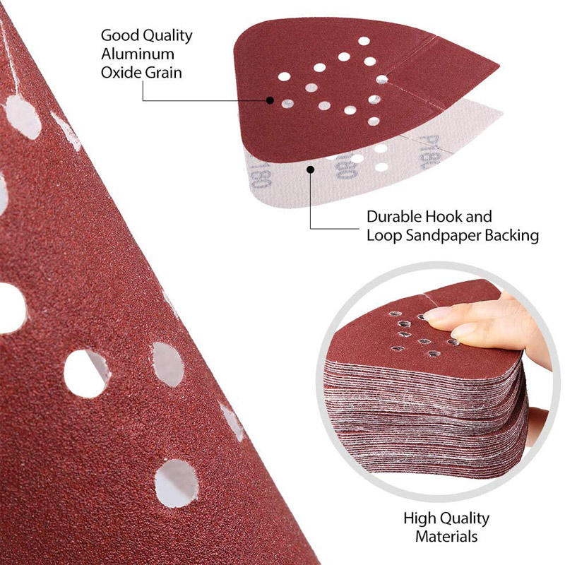 Johnson Tools Segitiga Tetikus Butiran Kertas Pengamplasan cangkuk dan gelung disandarkan Self Stick Red Aluminium Oxide Untuk Kayu Cat Kereta Marmar 2