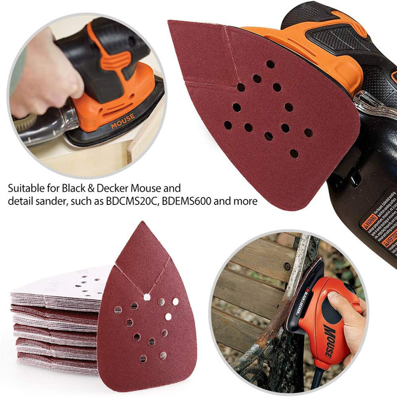 Johnson Tools Segitiga Tetikus Butiran Kertas Pengamplasan cangkuk dan gelung disandarkan Self Stick Red Aluminium Oxide Untuk Kayu Cat Kereta Marmar 4