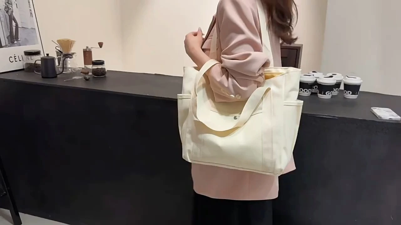 ポケット付きカスタム食料品再利用可能なショッピングバッグコットンキャンバストートバッグ 1