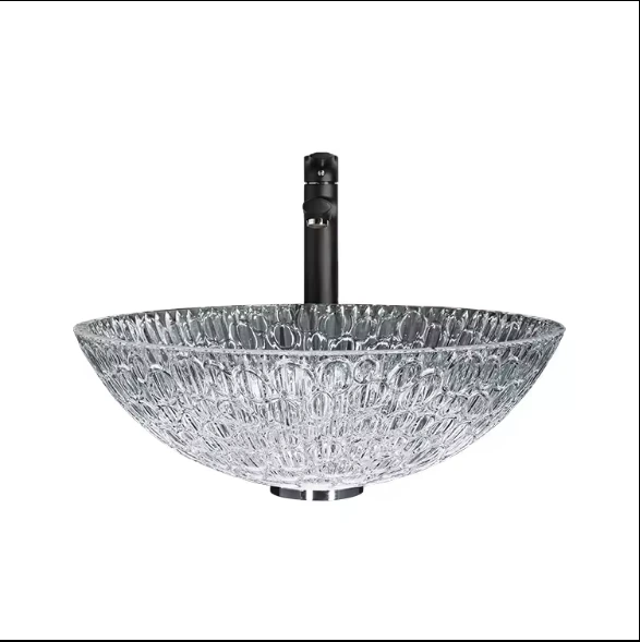 Lavabo de lavabo de baño de vidrio templado transparente esmerilado de alta calidad 1
