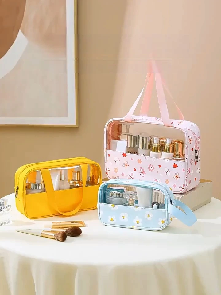Wasserdichter, bedruckter, gespleißter Make-up-Beutel aus PVC, transparenter Kulturbeutel, PU-Badehandtasche 1
