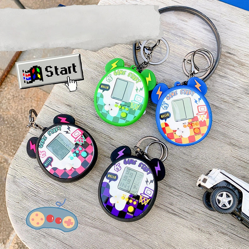 Tide cool series keychain plaid lightning bear game console handheld puzzle keychain accessories 1