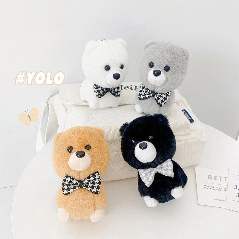 Girls bag plush puppy pendant fabric doll buckle small bichon keychain accessories wholesale RANHONG 1