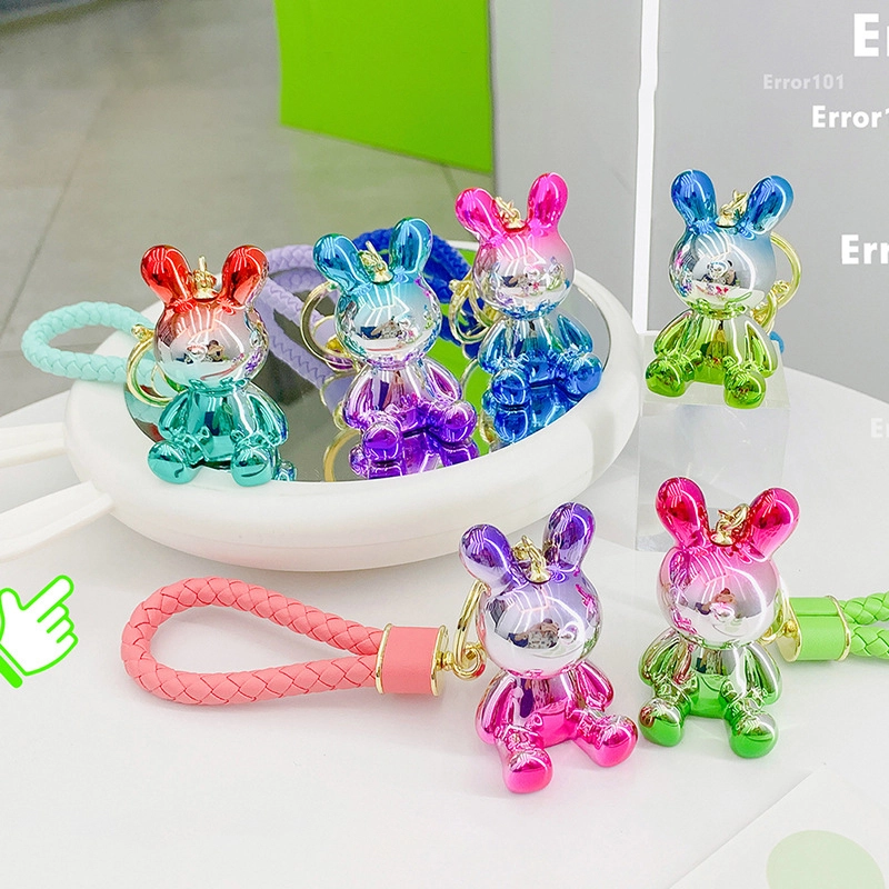 Resin doll PU hand rope bunny charm dazzle adventure series dazzle mirror rabbit keychain accessories RANHONG 1