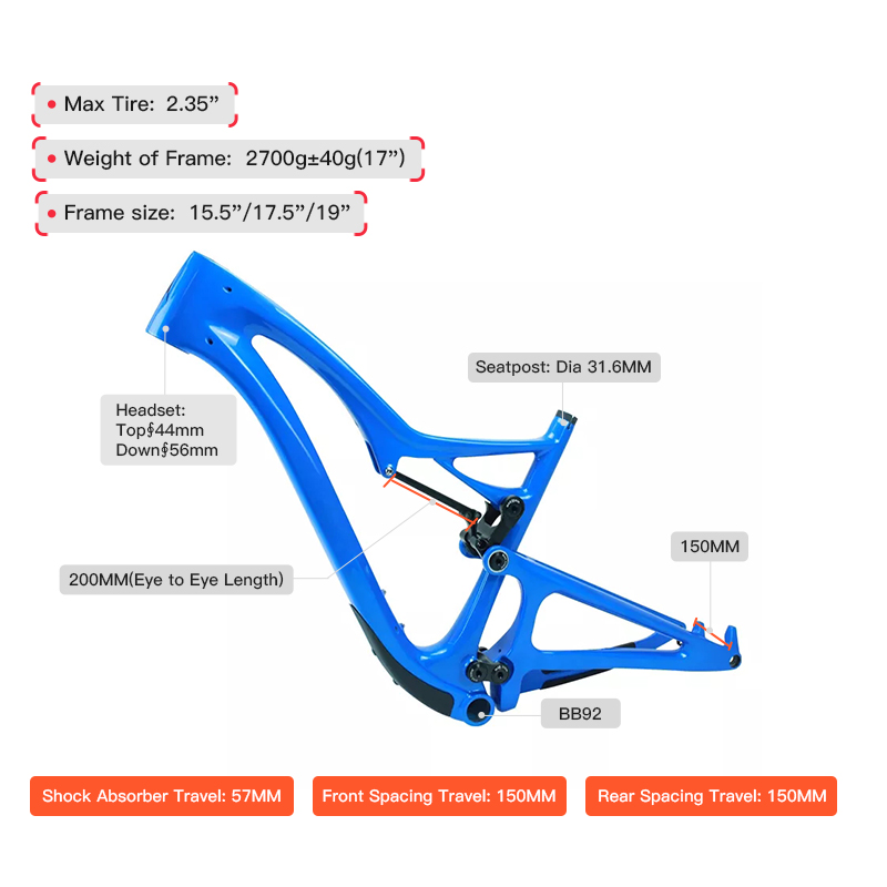 Quadro de bicicleta enduro com suspensão total de fibra de carbono 29ER 8