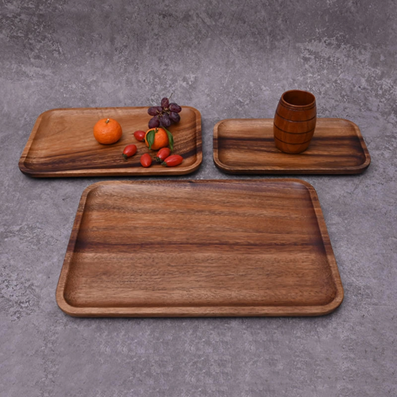 Servierplatten und Kuchenbrot-Frühstücksteller aus Akazienholz in quadratischer Form 1