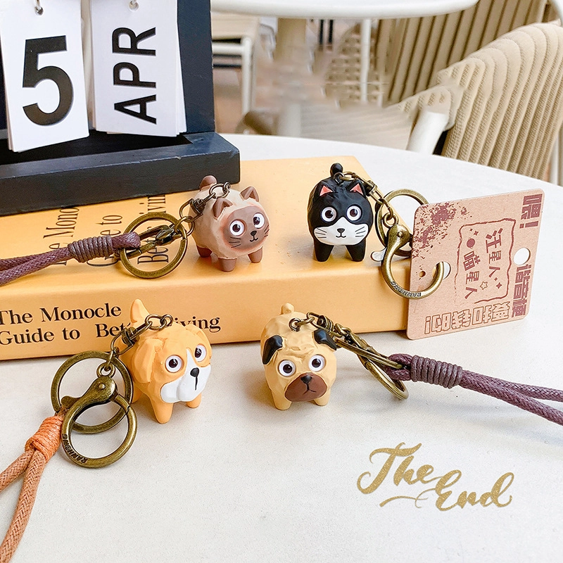 Resin pendant harmonic terrier series square imitation wooden animal hand rope keychain accessories cartoon RANHONG 1