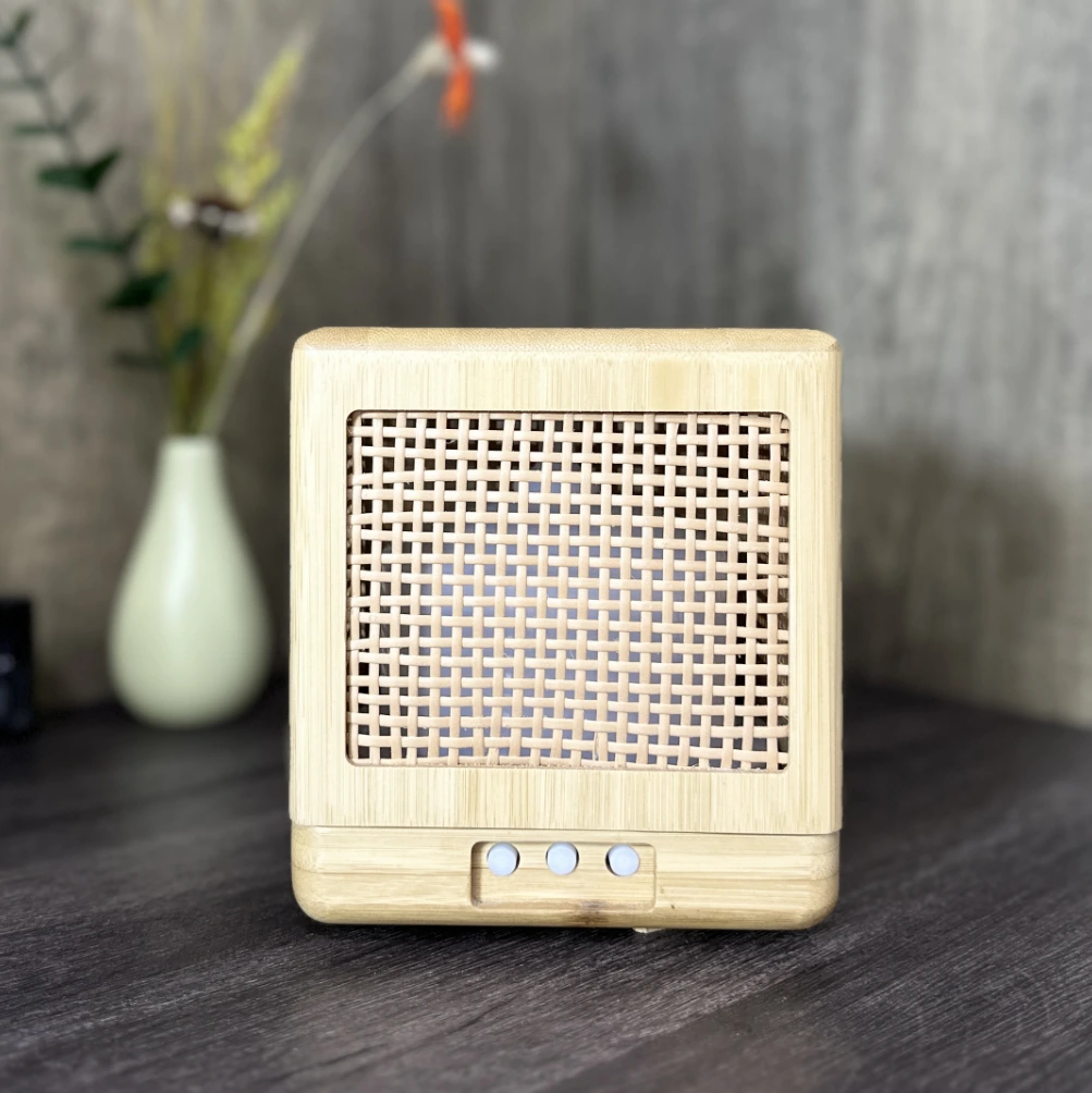 Bamboo wooden fragrance ultrasonic aroma diffuser 4 hollow rattan woven sides home room scent air humidifier essential oil diffuser with warm white light 1