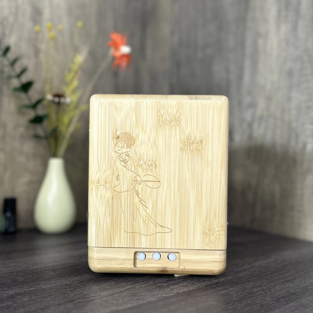 Laser-engraved beauty pattern wooden bamboo cover essential oil air humidifier diffuser ultrasonic electric home decor room fragrance scent diffuser 1