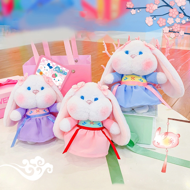 Dudu rabbit IP series fabric doll buckle hanfu girl keychain accessories plush pendant RANHONG 1