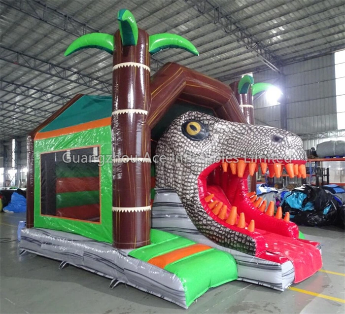 Hochwertige aufblasbare Dinosaurier-Hüpfburg-Kombirutsche für Kinderpartys 1