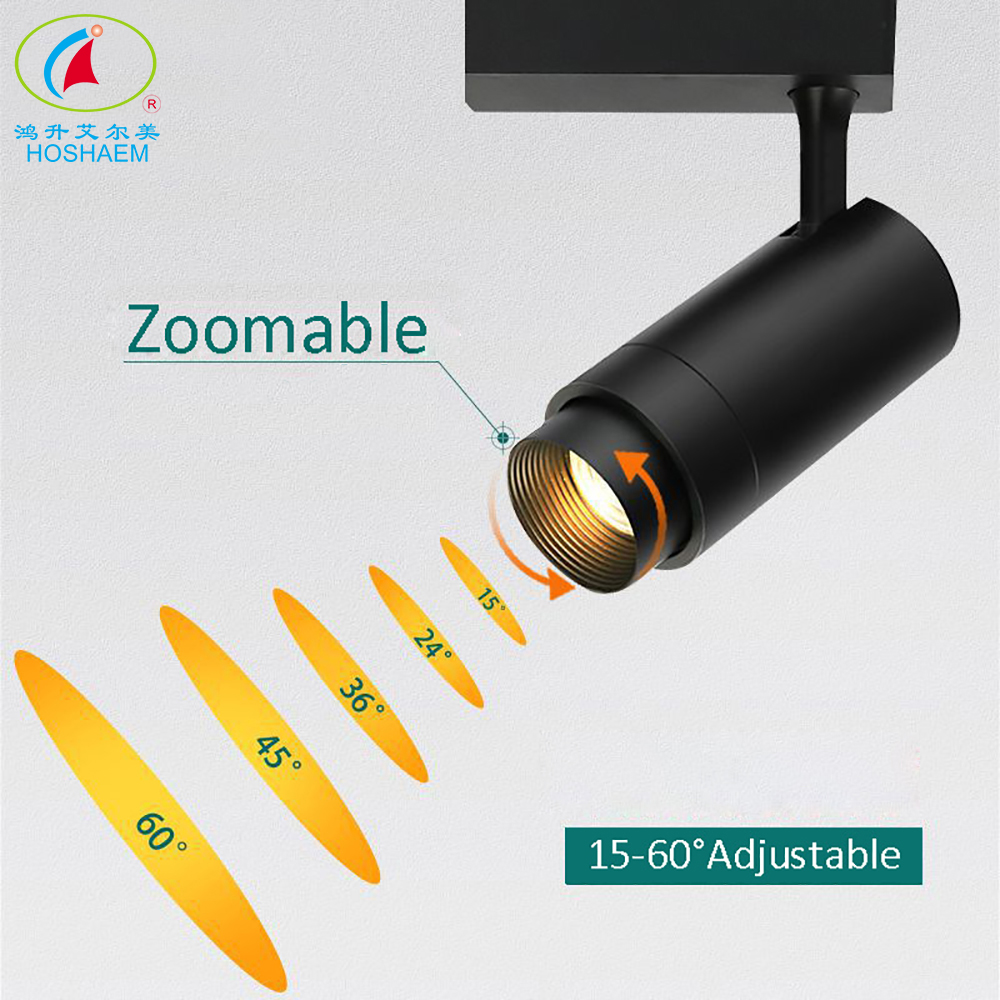 Hongsheng HOSHAEM 20W Zoomable LED éclairage sur rail noir blanc 15 °-60 ° 2200LM fournisseur de projecteur de plafond lumineux 2