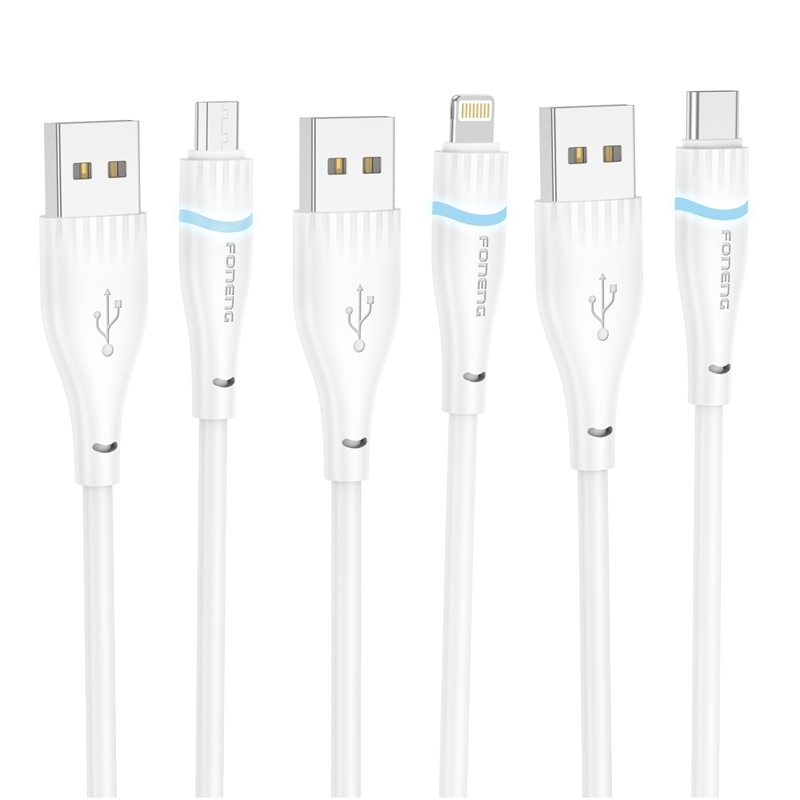Câble de données FONENG 1.2M TPE 3A 2.4A 2.1A 60W PD30W avec lumière X101 1