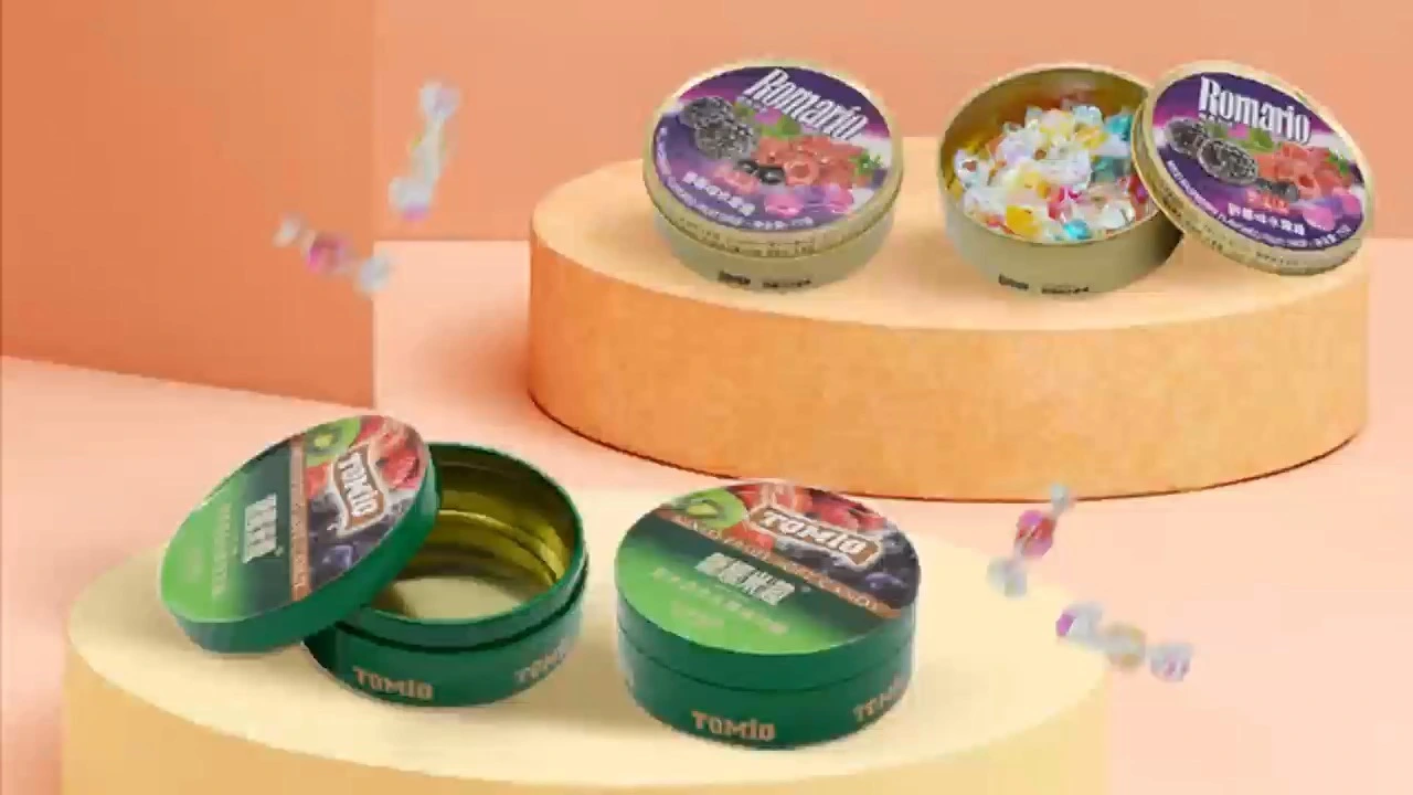 Custom Print Design Round Gift Packaging Candy Tin Box For Chocolate Gummies Mints Snacks Metal Tin Can 1