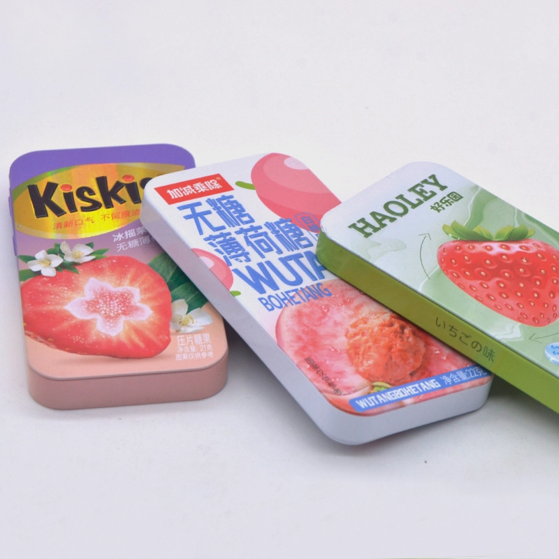 Caixa deslizante de açúcar de qualidade alimentar de folha de flandres personalizada, caixa de lata para presente, lata de metal vazia, caixa de lata pequena de hortelã para doces de hortelã 1