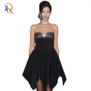 Elegant Black with Lace Irregular Hem Sheath Dress 1