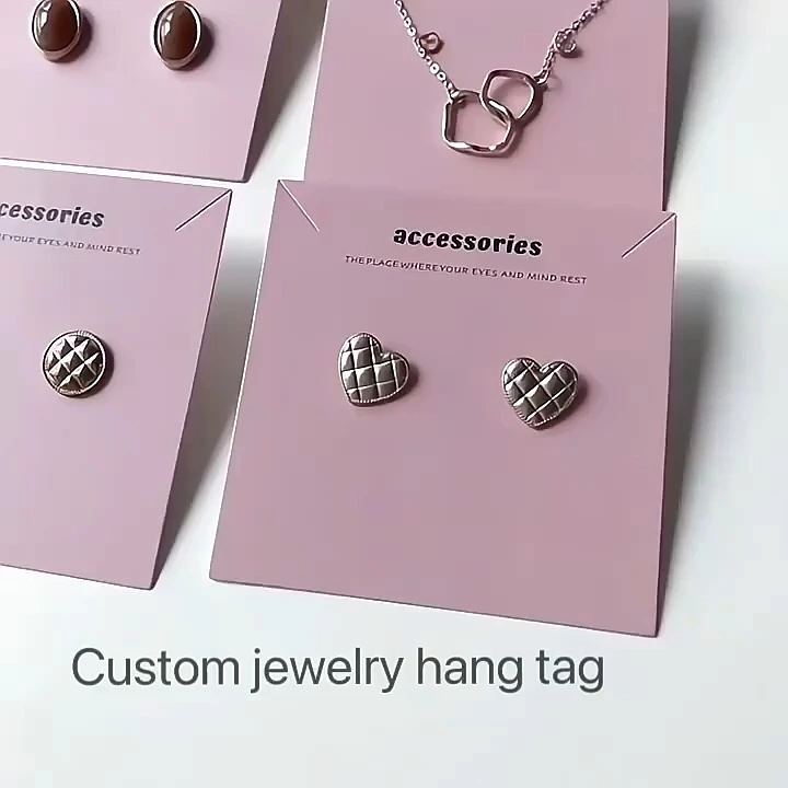 Tampilan Anting Perhiasan Logo yang Disesuaikan Hang Tag Kartu Kemasan Karton dengan Lubang Pukulan 1