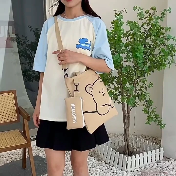 Fashion female travel tote bag Korean new crossbody shoulderbag students weekend canvas shopping bag 1