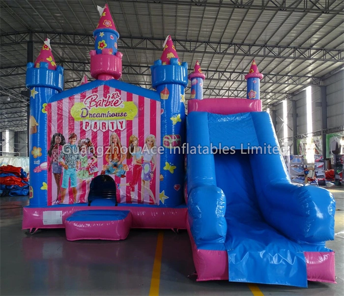Combo de tobogán inflable con castillo hinchable de Barbie, perfecto para niñas 1