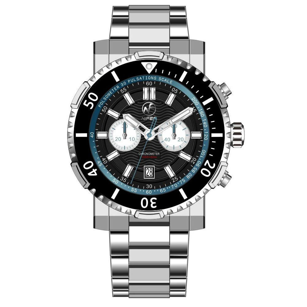 Nifer nuevo reloj de cuarzo de acero inoxidable de alta gama para hombre con calendario de zafiro resistente al agua multifunción 1
