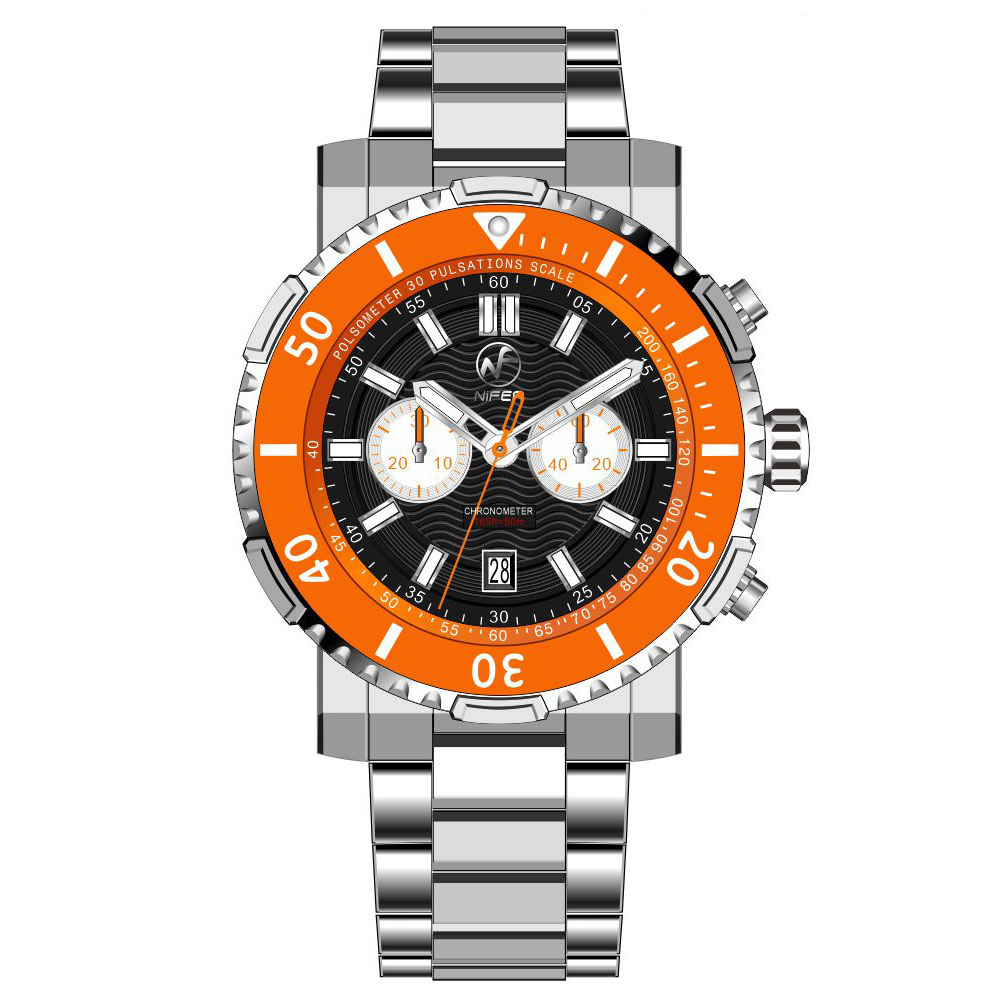 Nifer nuovissimo orologio al quarzo in acciaio inossidabile di fascia alta da uomo con calendario zaffiro impermeabile multifunzione 2