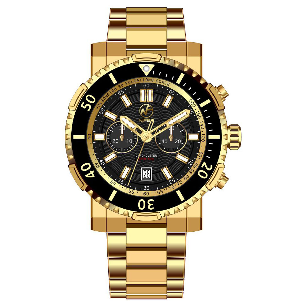 Nifer nuovissimo orologio al quarzo in acciaio inossidabile di fascia alta da uomo con calendario zaffiro impermeabile multifunzione 4