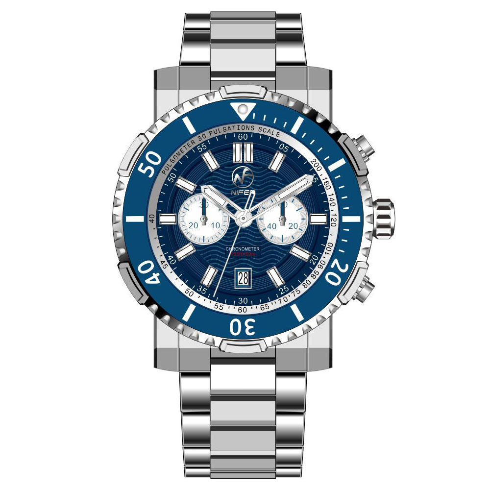 Nifer nuovissimo orologio al quarzo in acciaio inossidabile di fascia alta da uomo con calendario zaffiro impermeabile multifunzione 6
