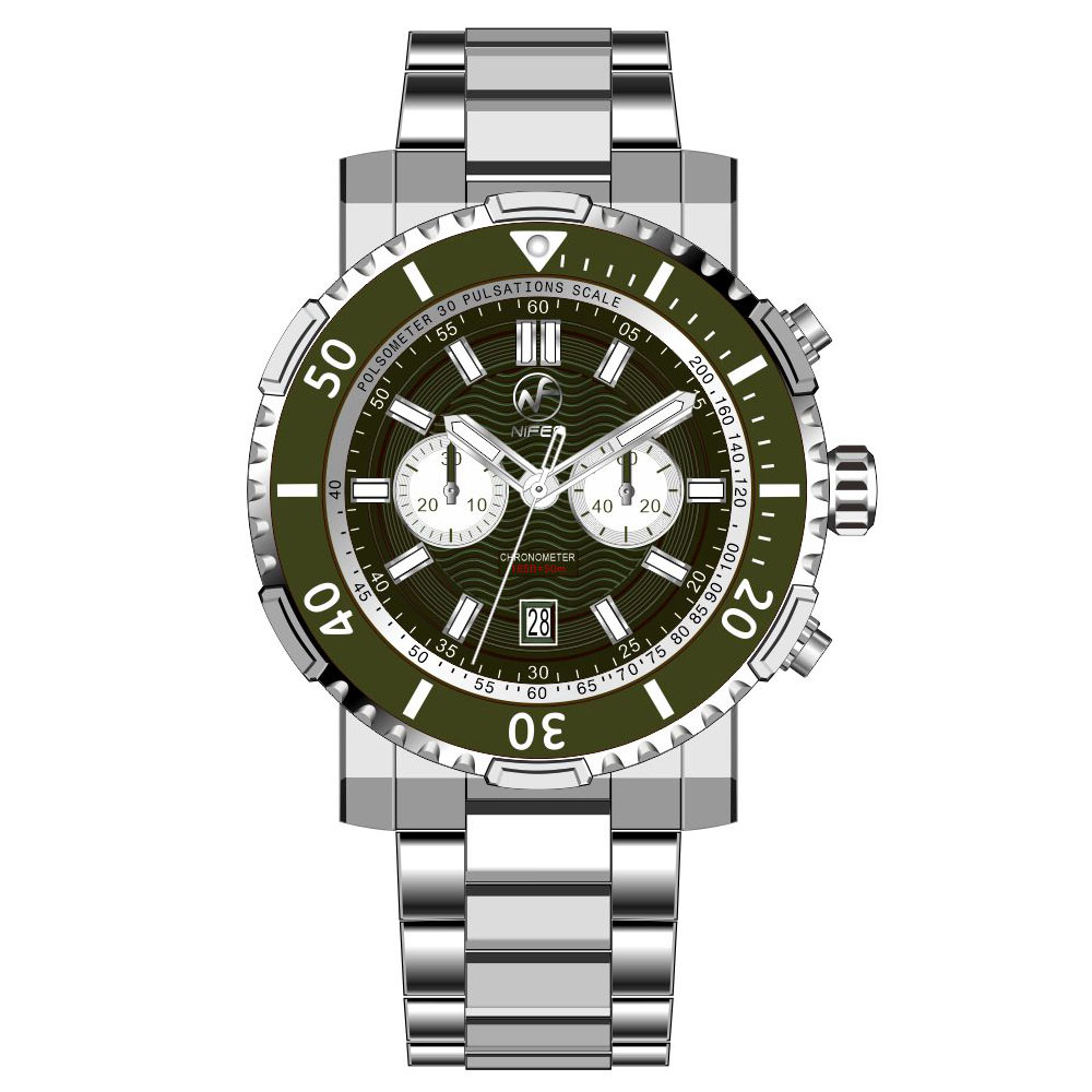 Nifer nuovissimo orologio al quarzo in acciaio inossidabile di fascia alta da uomo con calendario zaffiro impermeabile multifunzione 7
